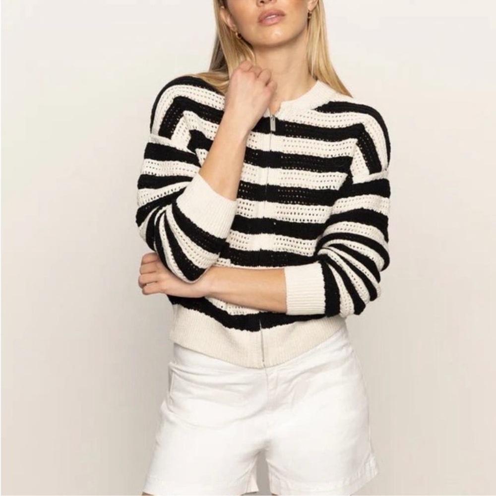 Sanctuary Open Knit Bomber in black and chalk sz L